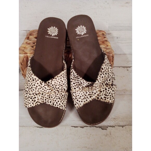 Women's Yellow Box Sandal Real Cow Hair / Cowhide Print Size‎ 7 Slip-on - Picture 7 of 11